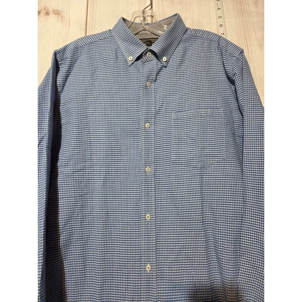 Banana Republic Luxe Flannel Slim‎ Fit Button Down Shirt Men's L Blue Gingham